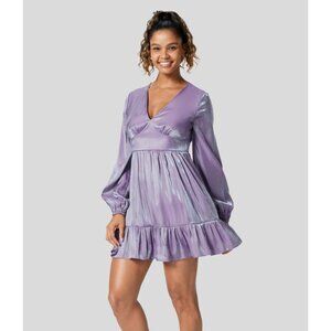 Halara Long Sleeve Shimmery Ruffled Mini Dress Rhapsody Purple Mermaid-Inspired